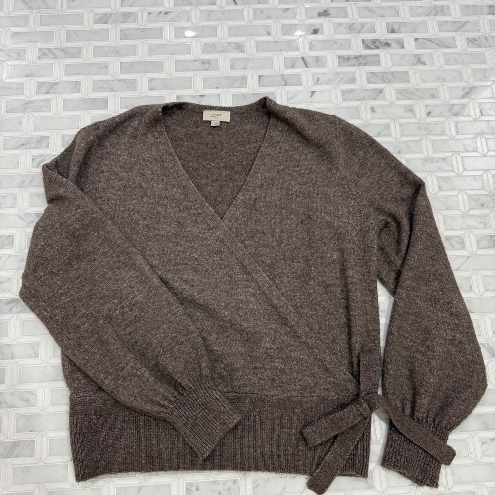 LOFT Brown V-Neck Sweater with Wrap Design
